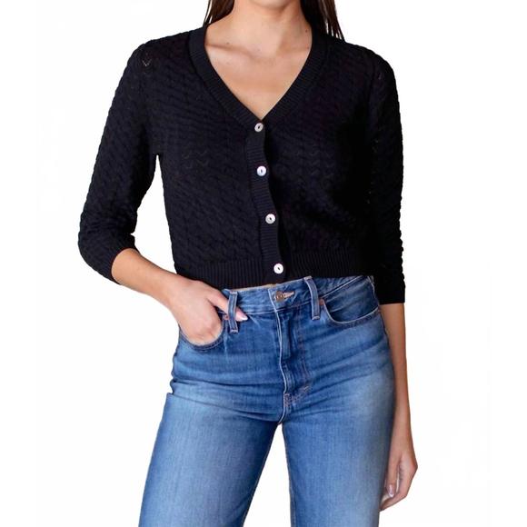 NEW EMERSON FRY astrid bracelet length sleeve cardigan in black - Picture 4 of 4